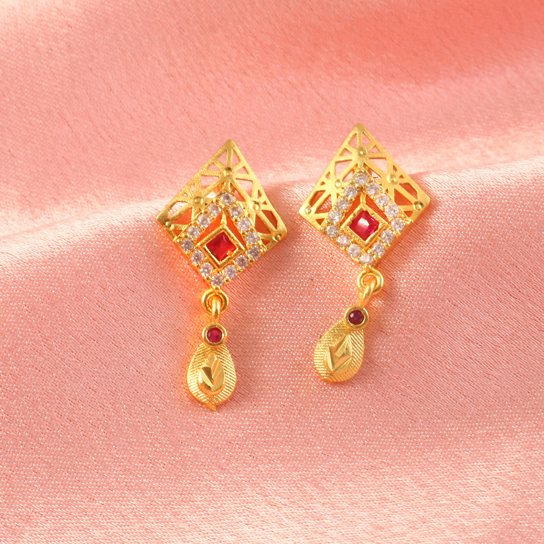 Gold-Plated American - Diamond Studded Pendant Necklace Set with Earrings