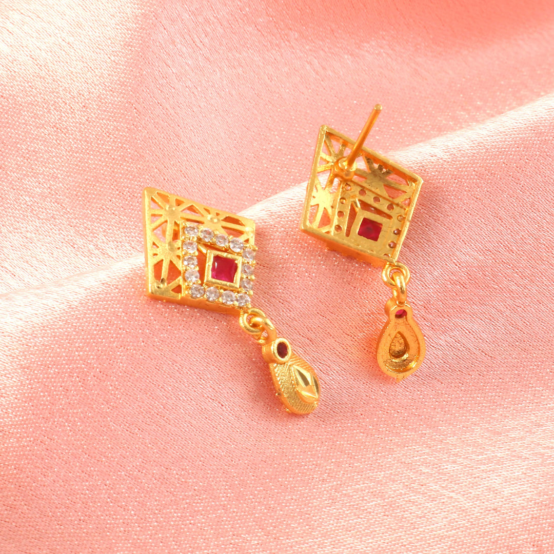 Gold-Plated American - Diamond Studded Pendant Necklace Set with Earrings