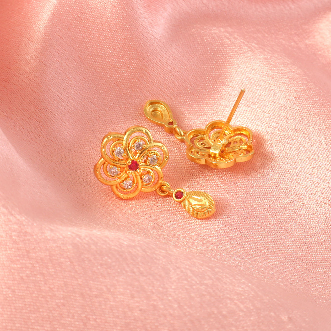 Gold-Plated American - Diamond Studded Pendant Necklace Set with Earrings