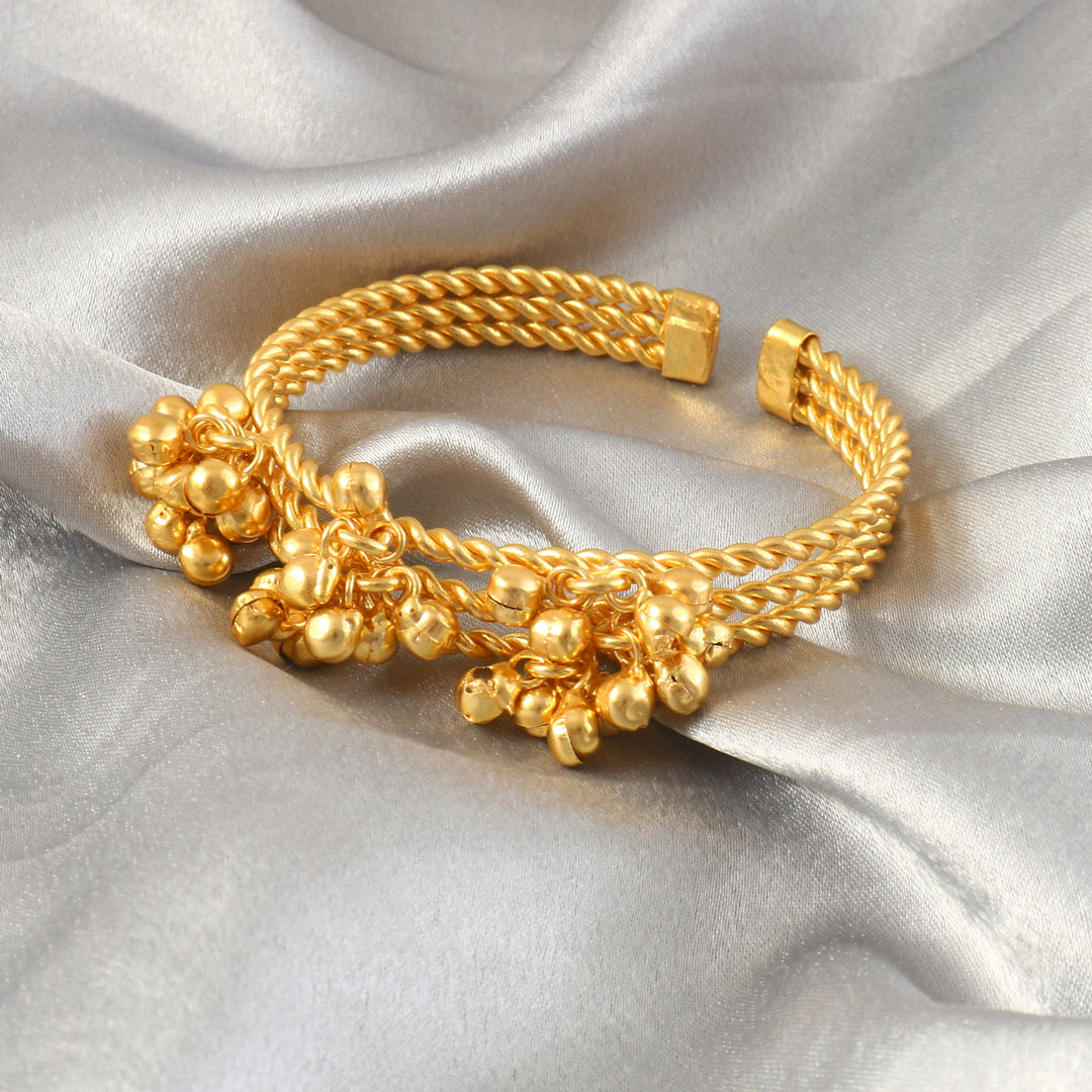 Gold Plated Adjustable Contemporary Ghungroo Beaded Kada Bangle