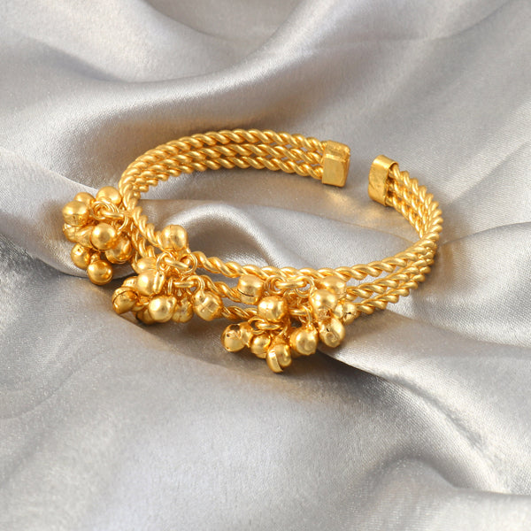 Gold Plated Adjustable Contemporary Ghungroo Beaded Kada Bangle
