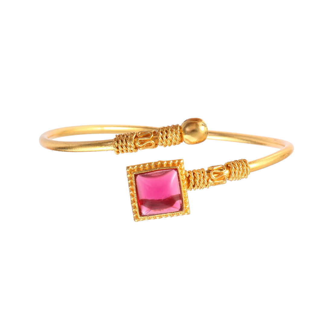 Gold-Plated Stone Studded Adjustable Kada Bracelet