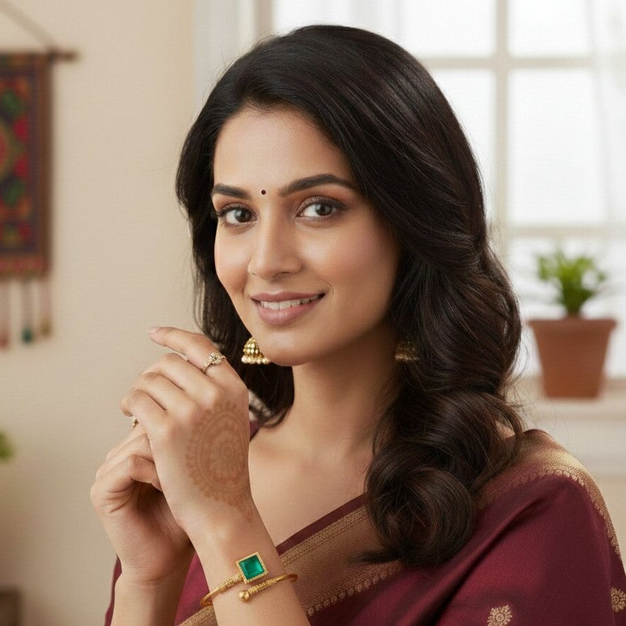 Gold-Plated Stone Studded Adjustable Kada Bracelet