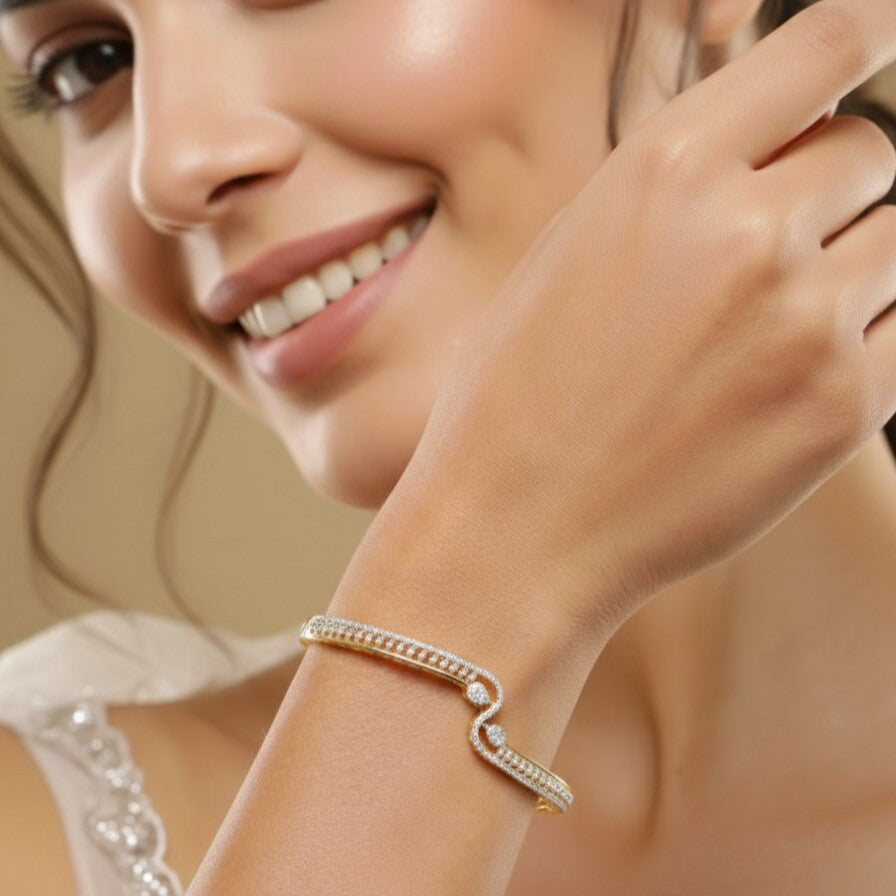 22KT Gold-Plated Cubic Zirconia Studded Bangle-Style Bracelet