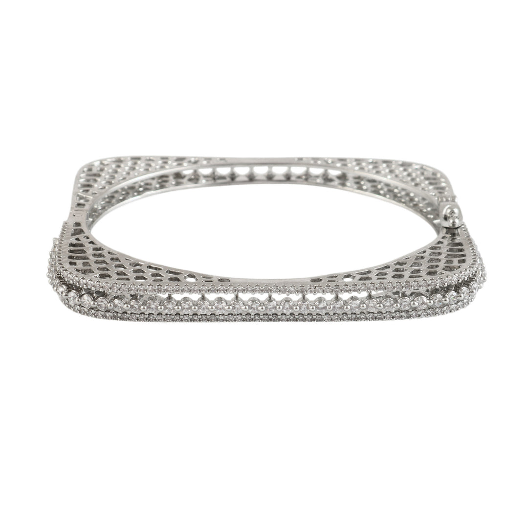 Brass Cubic Zirconia Rhodium-Plated Bangle-Style Bracelet