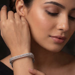 Load image into Gallery viewer, Brass Cubic Zirconia Rhodium-Plated Bangle-Style Bracelet
