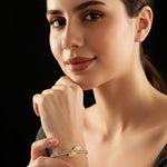 Load image into Gallery viewer, 18K Gold-Plated Cubic Zirconia Studded Leaf Motif Double Row Bangle-Style Bracelet
