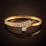 Load image into Gallery viewer, 18K Gold-Plated Cubic Zirconia Studded 1 Flower Motif Double Row Bangle-Style Bracelet
