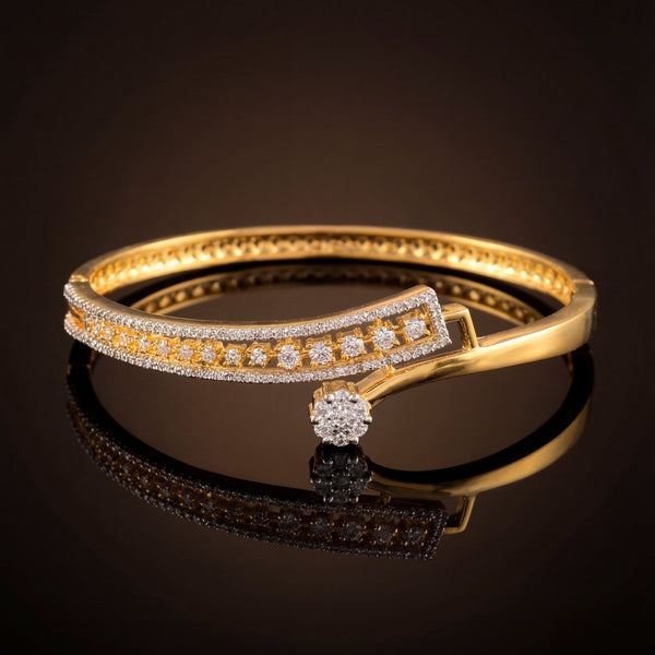 18K Gold-Plated Cubic Zirconia Studded 1 Flower Motif Double Row Bangle-Style Bracelet