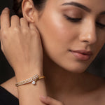 Load image into Gallery viewer, 18K Gold-Plated Cubic Zirconia Studded 1 Flower Motif Double Row Bangle-Style Bracelet
