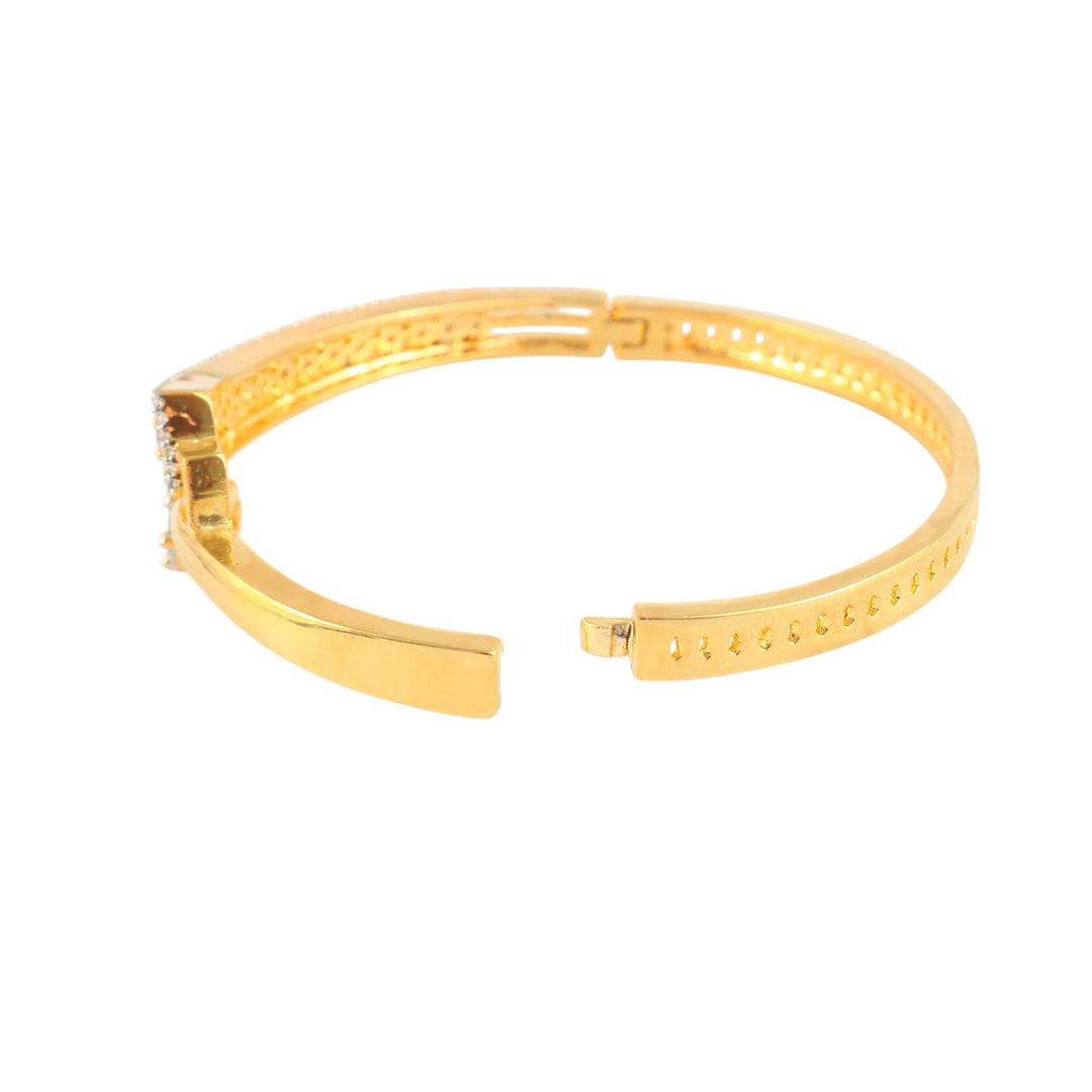 18K Gold-Plated Cubic Zirconia Studded 1 Flower Motif Double Row Bangle-Style Bracelet