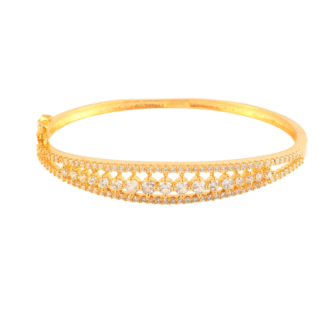 18KT Gold-Plated Cubic Zirconia Studded Bangle-Style Bracelet