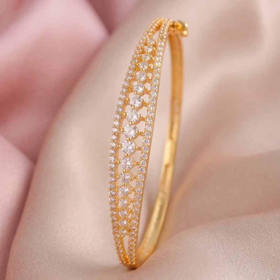 18KT Gold-Plated Cubic Zirconia Studded Bangle-Style Bracelet