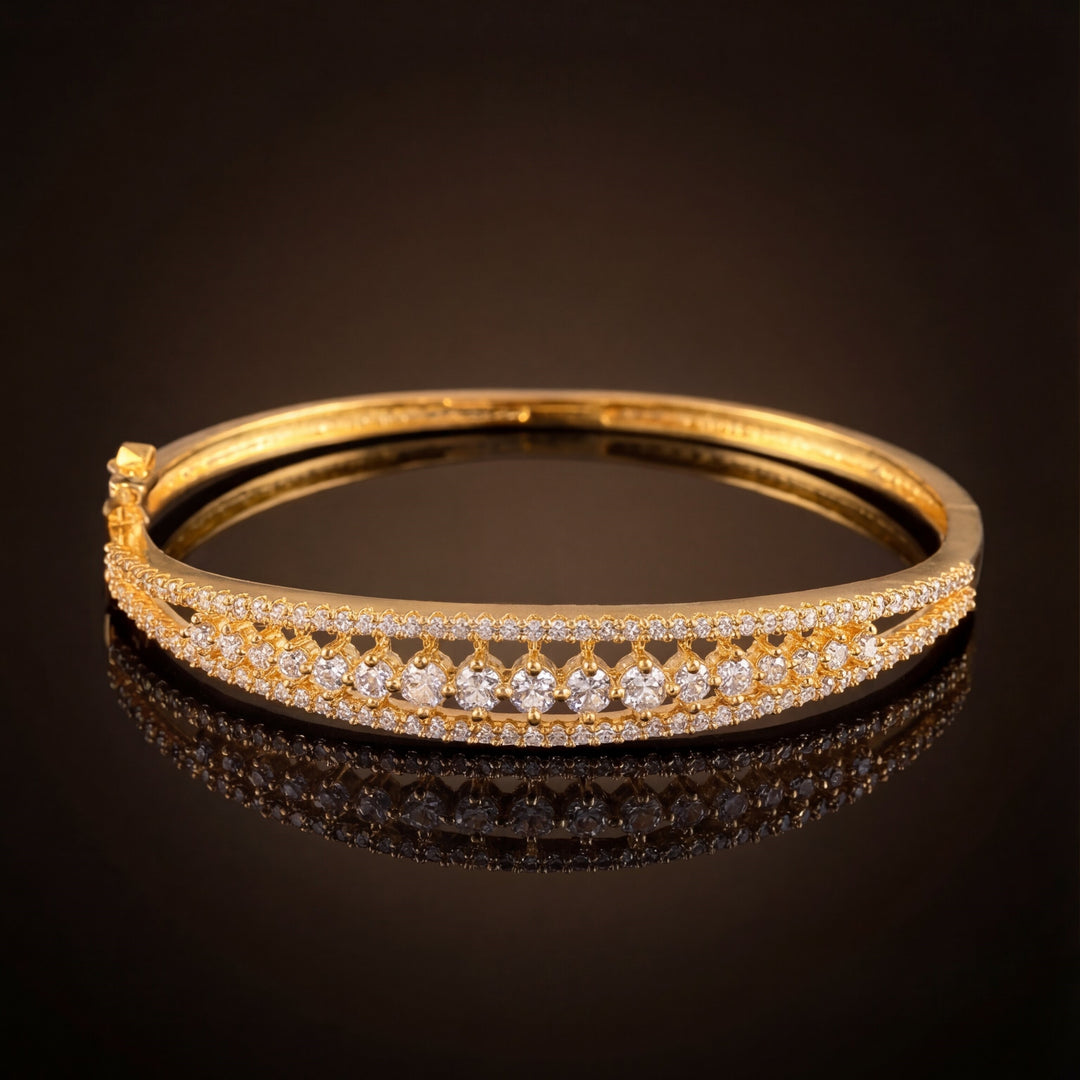 18KT Gold-Plated Cubic Zirconia Studded Bangle-Style Bracelet