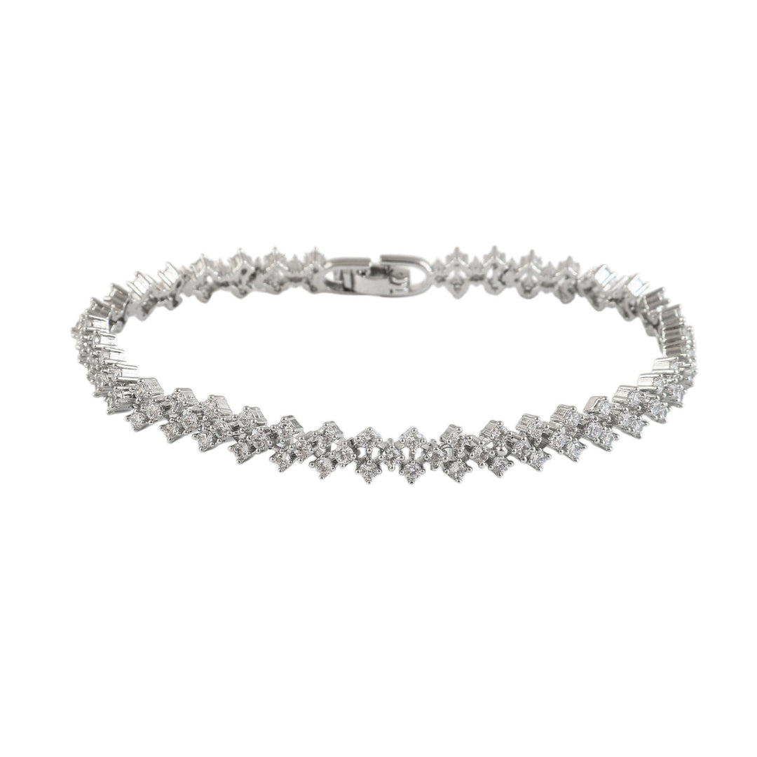 Rhodium Plated Sparkling AD & Cubic Zirconia Studded Tennis Bracelet
