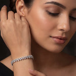 Load image into Gallery viewer, Rhodium Plated Sparkling AD &amp; Cubic Zirconia Studded Tennis Bracelet
