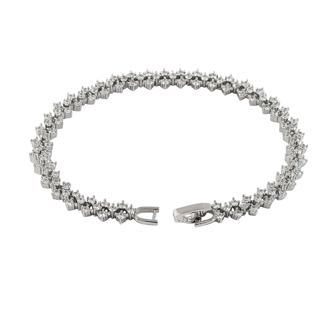 Rhodium Plated Sparkling AD & Cubic Zirconia Studded Tennis Bracelet