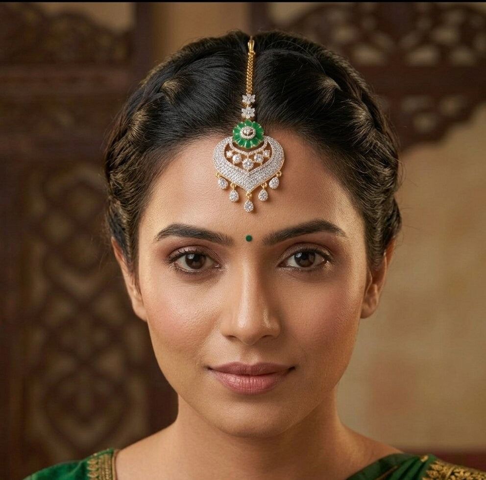 18K Gold-Plated Cubic Zirconia Studded Maang Tikka