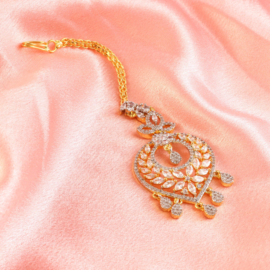 18K Gold-Plated Cubic Zirconia Studded Maang Tikka