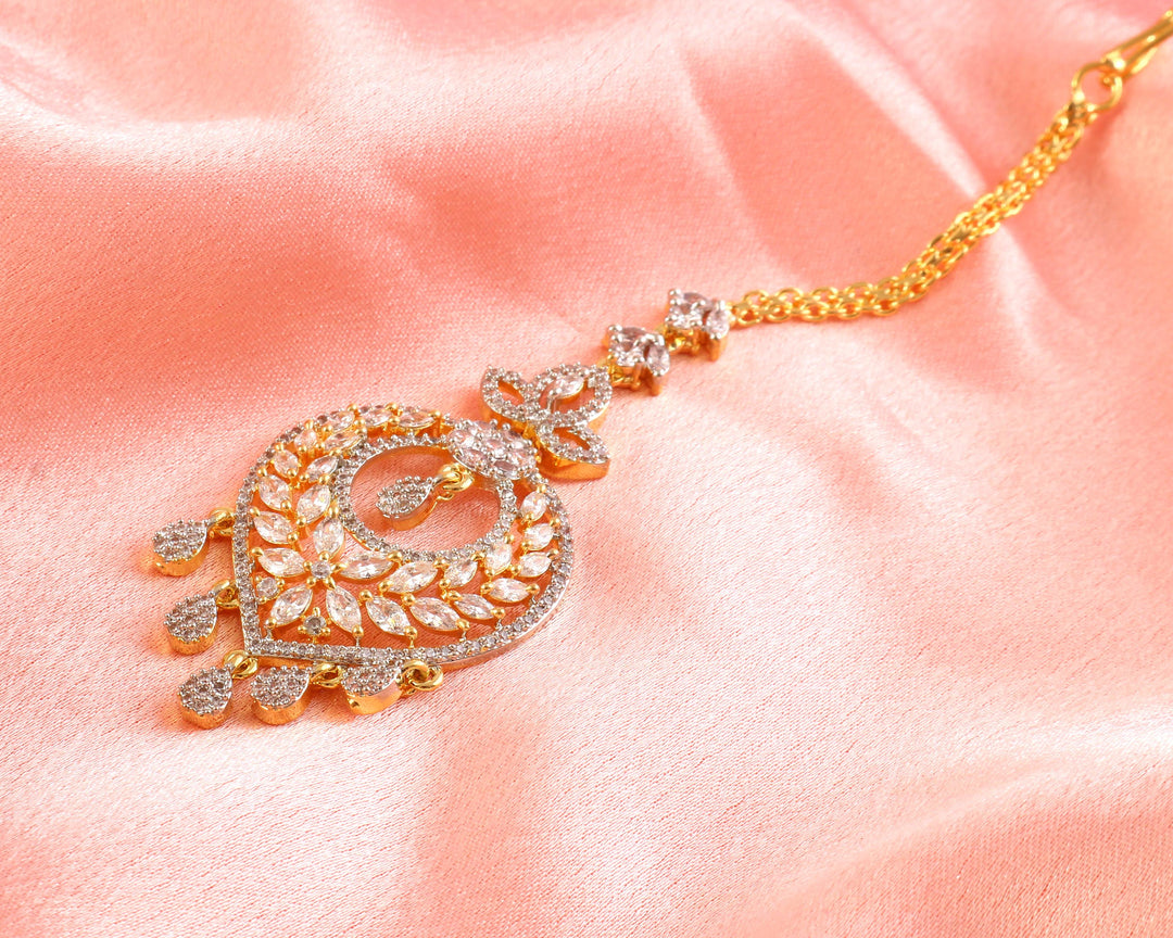 18K Gold-Plated Cubic Zirconia Studded Maang Tikka