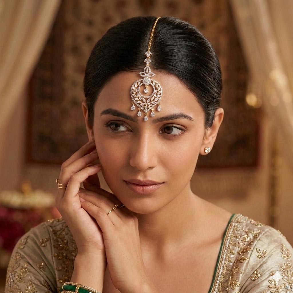 18K Gold-Plated Cubic Zirconia Studded Maang Tikka