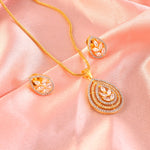 Load image into Gallery viewer, 18 Kt Gold Plated Pearl &amp; Cubic Zirconia Studded Pendant Necklace Set
