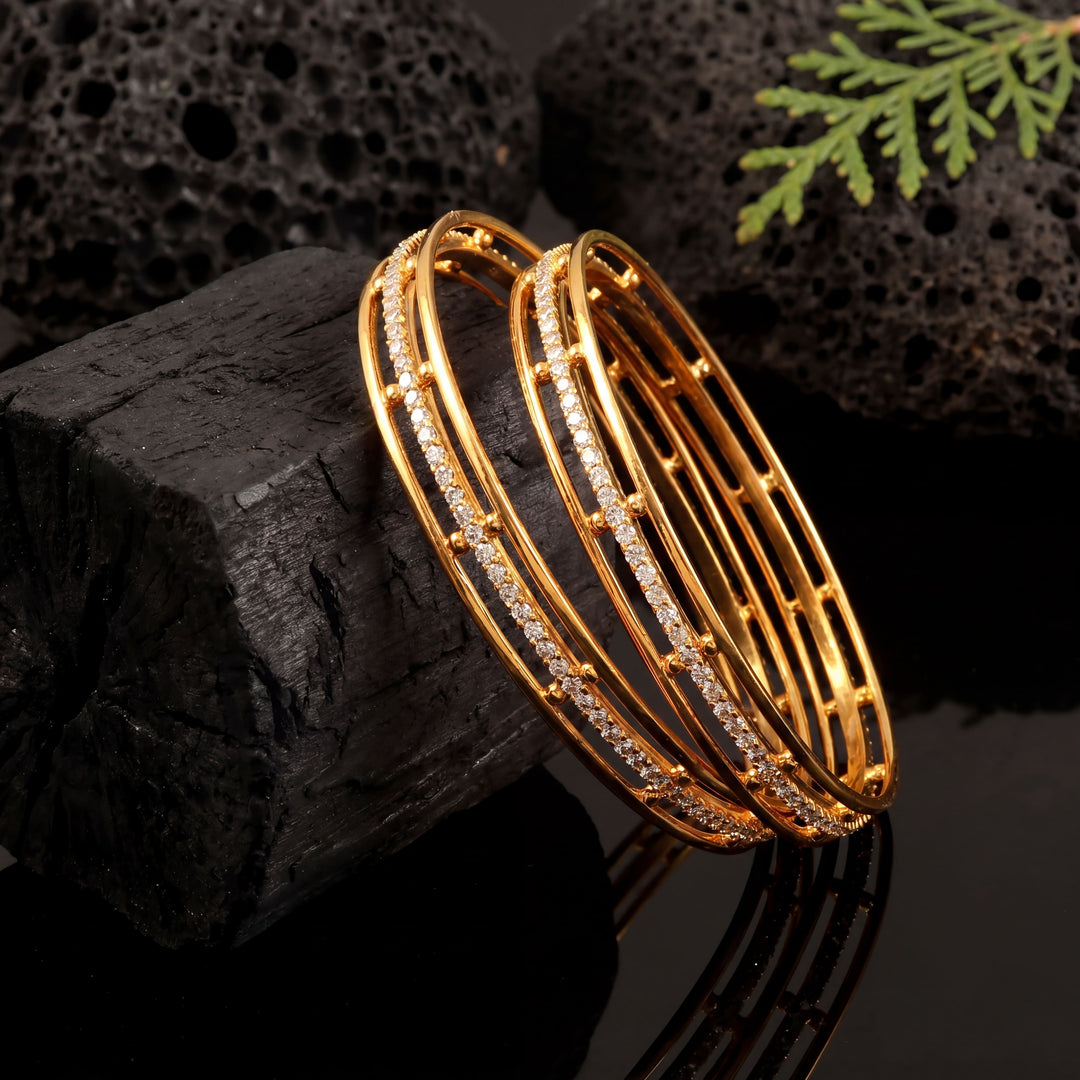 Set of 2 Gold-Toned & American Diamond  Stone-Studded Contemporary Open-Work Bangles