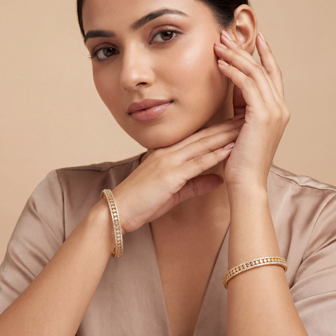 Set of 2 Gold-Plated American Diamond Studded Bangles