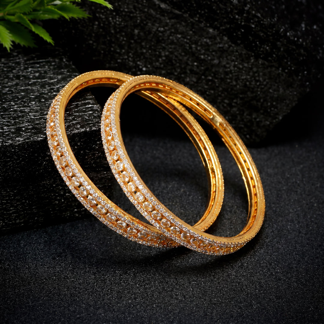Set of 2 Gold-Plated American Diamond Studded Bangles