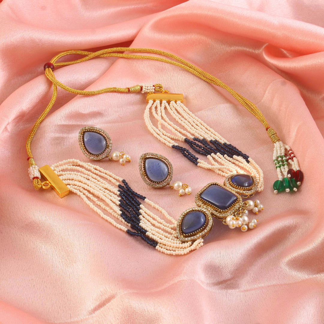 Elegant Pearl Multi-Strand Choker Jewellery Set with Matching Earrings