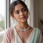 Load image into Gallery viewer, Silver-Plated Sparkling CZ Stone Choker Necklace with Adjustable Thread Closure
