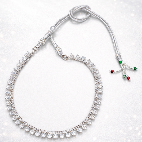 Silver-Plated Sparkling CZ Stone Choker Necklace with Adjustable Thread Closure
