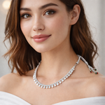 Load image into Gallery viewer, Silver-Plated Sparkling CZ Stone Choker Necklace with Adjustable Thread Closure
