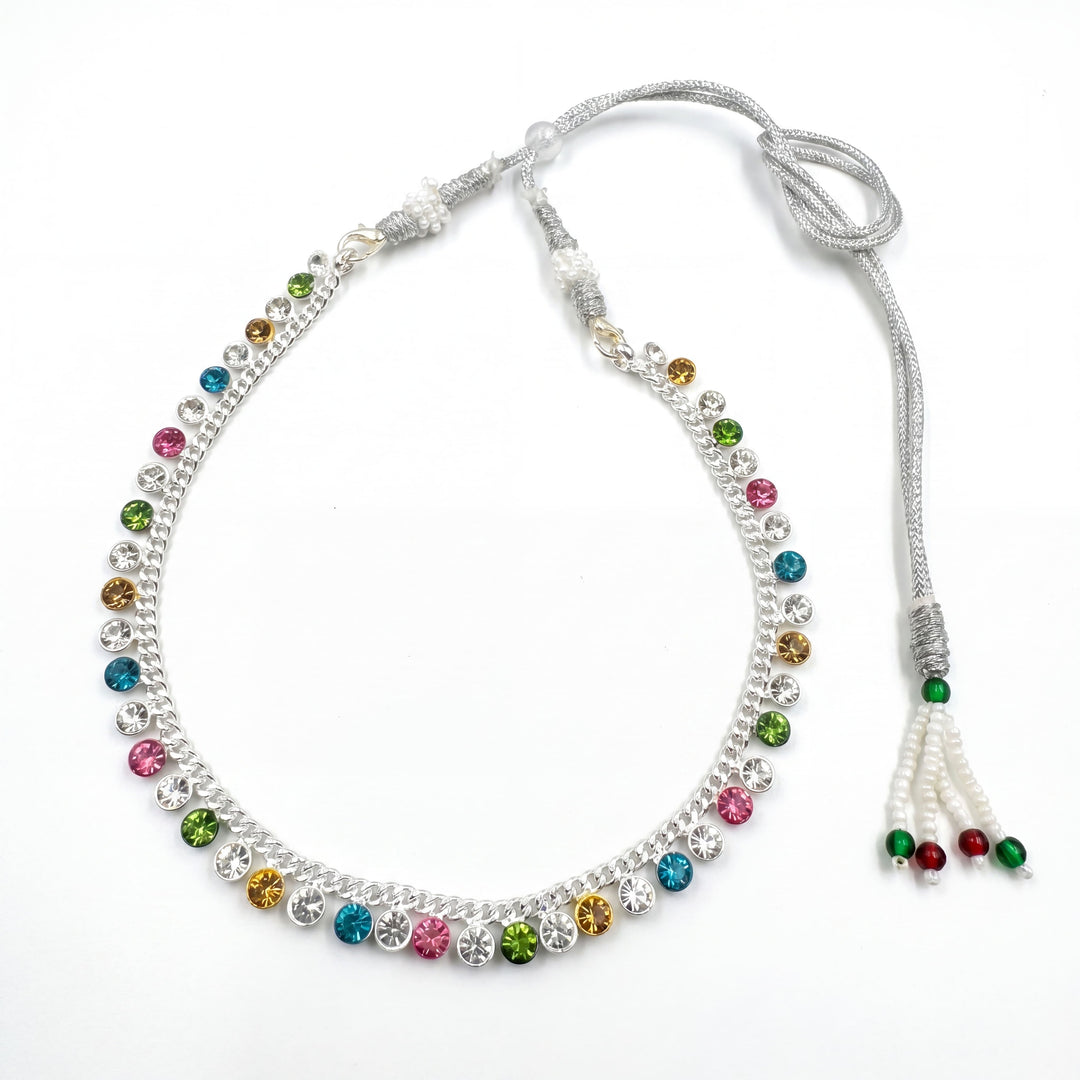 Multi Color Silver-Plated Sparkling CZ Stone Choker Necklace with Adjustable Thread Closure