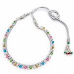 Load image into Gallery viewer, Multi Color Silver-Plated Sparkling CZ Stone Choker Necklace with Adjustable Thread Closure
