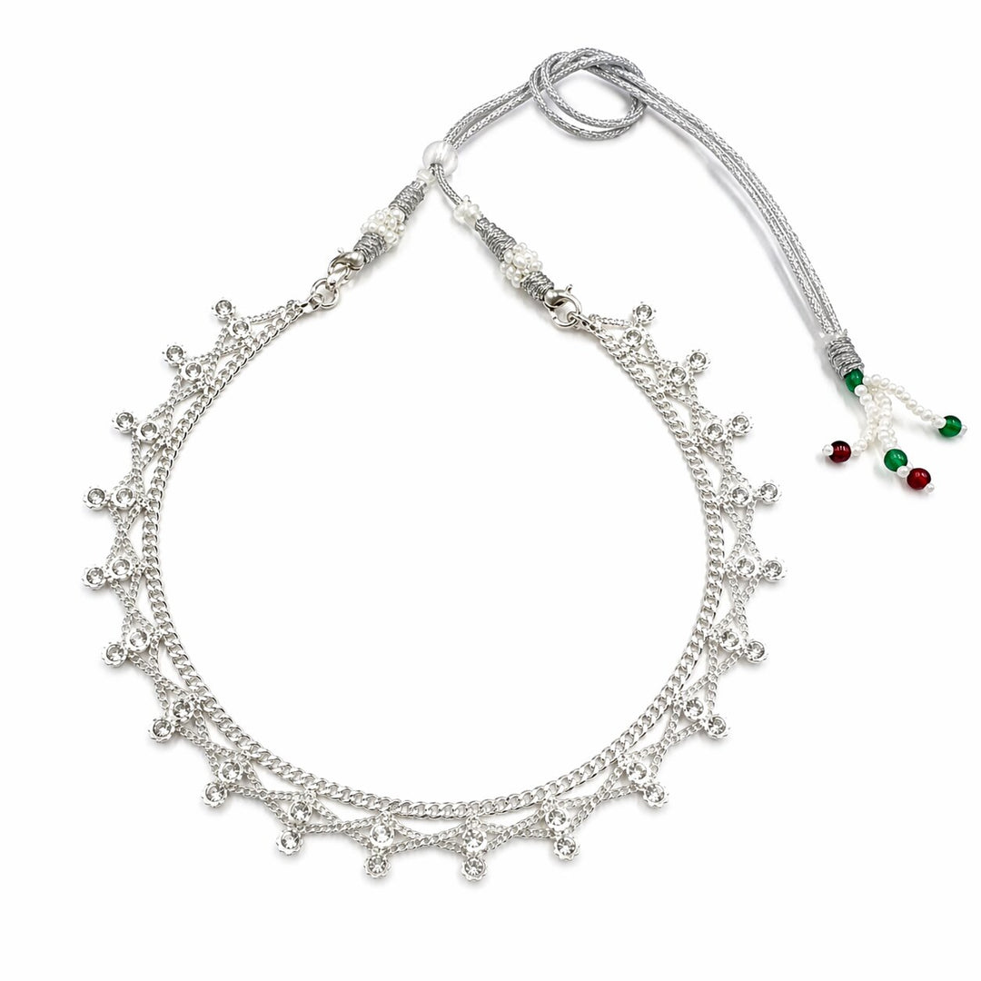 Silver-Plated Sparkling CZ Stone Choker Necklace with Adjustable Thread Closure