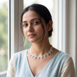 Load image into Gallery viewer, Silver-Plated Sparkling CZ Stone Choker Necklace with Adjustable Thread Closure
