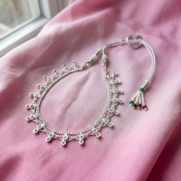 Silver-Plated Sparkling CZ Stone Choker Necklace with Adjustable Thread Closure