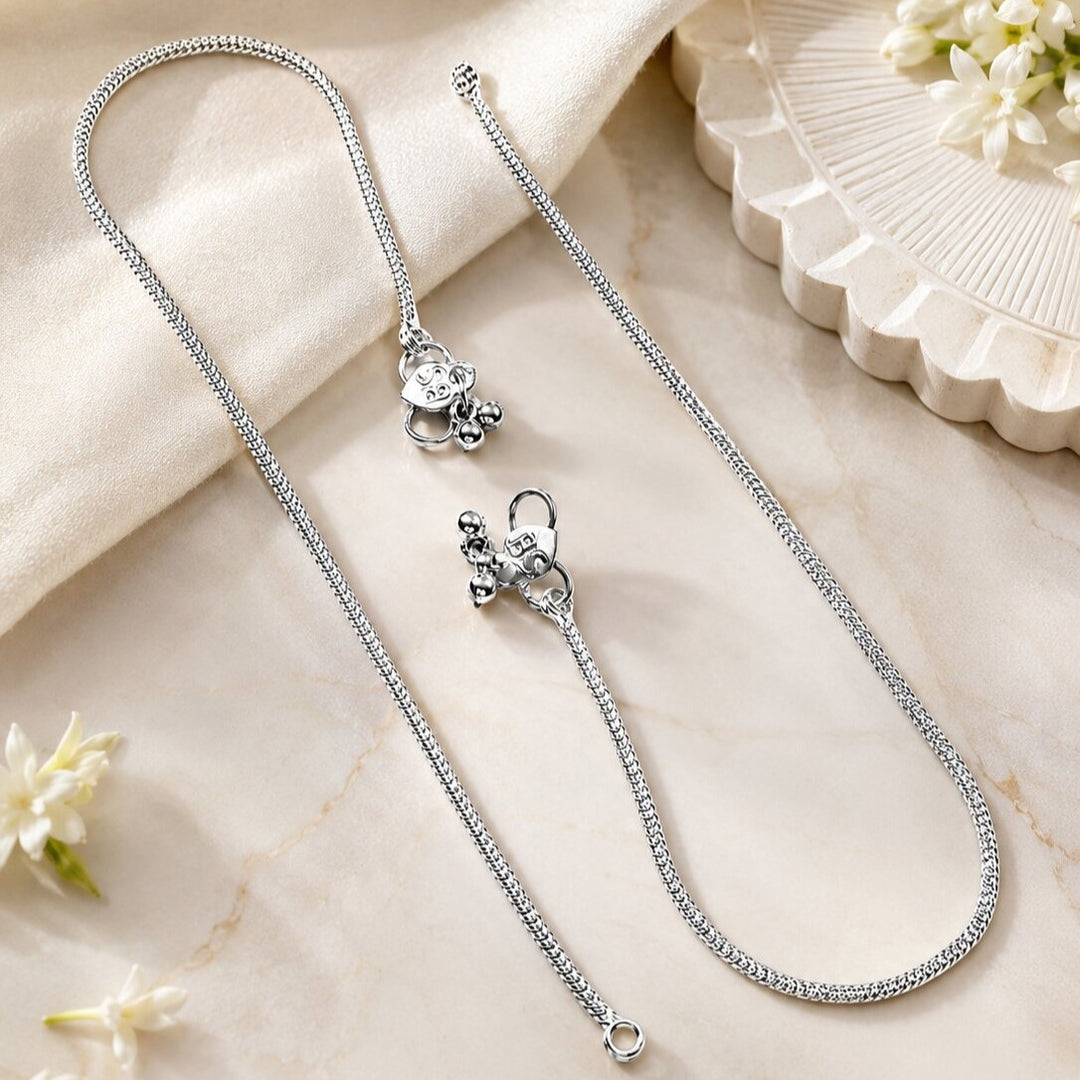 Silver-Plated Rope Chain Anklet with Lobster Clasp