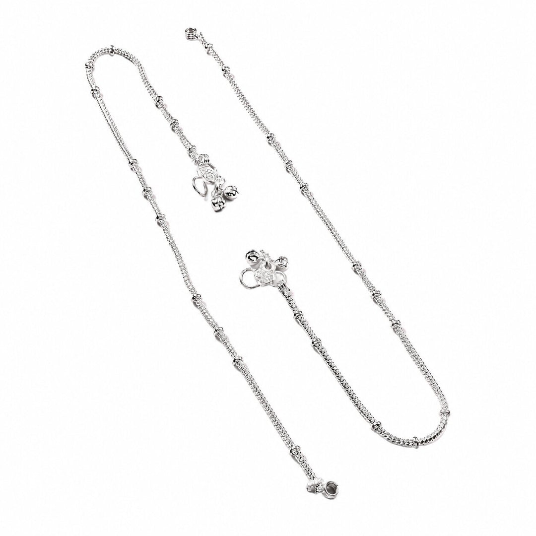 Silver-Toned Beaded Rope Chain Anklet