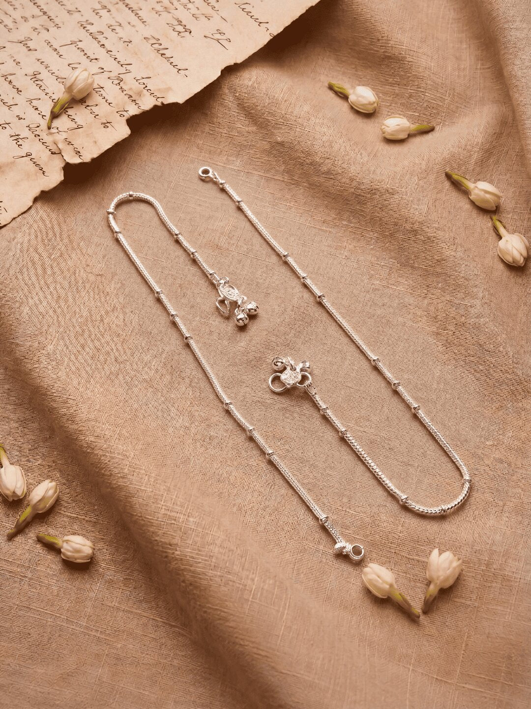 Silver-Toned Beaded Rope Chain Anklet