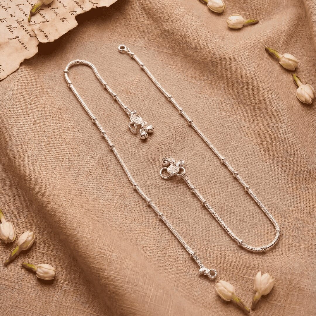 Silver-Toned Beaded Rope Chain Anklet
