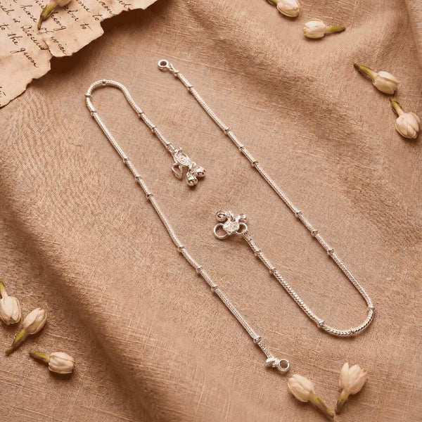 Silver-Toned Beaded Rope Chain Anklet