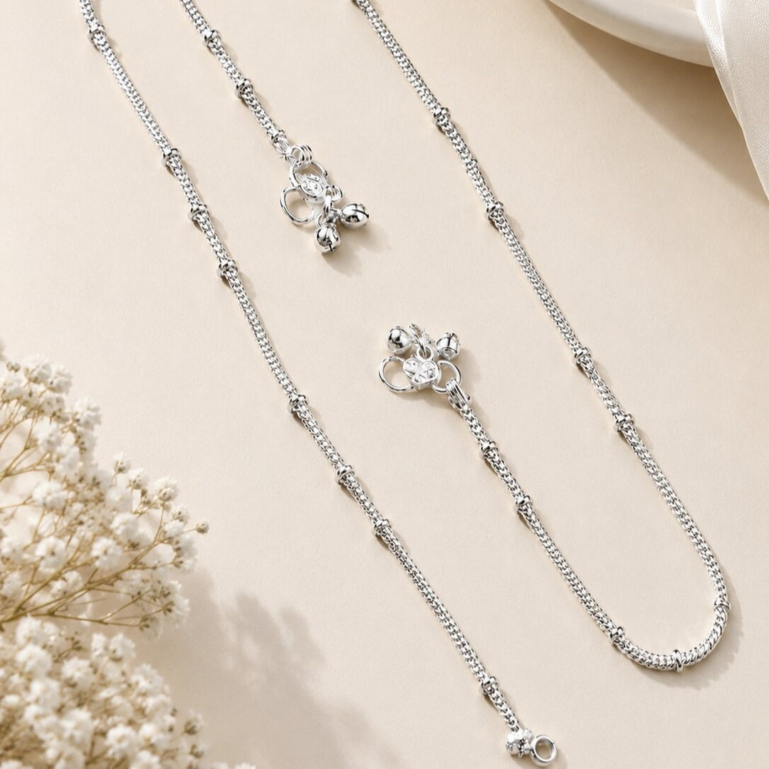 Silver-Toned Beaded Rope Chain Anklet