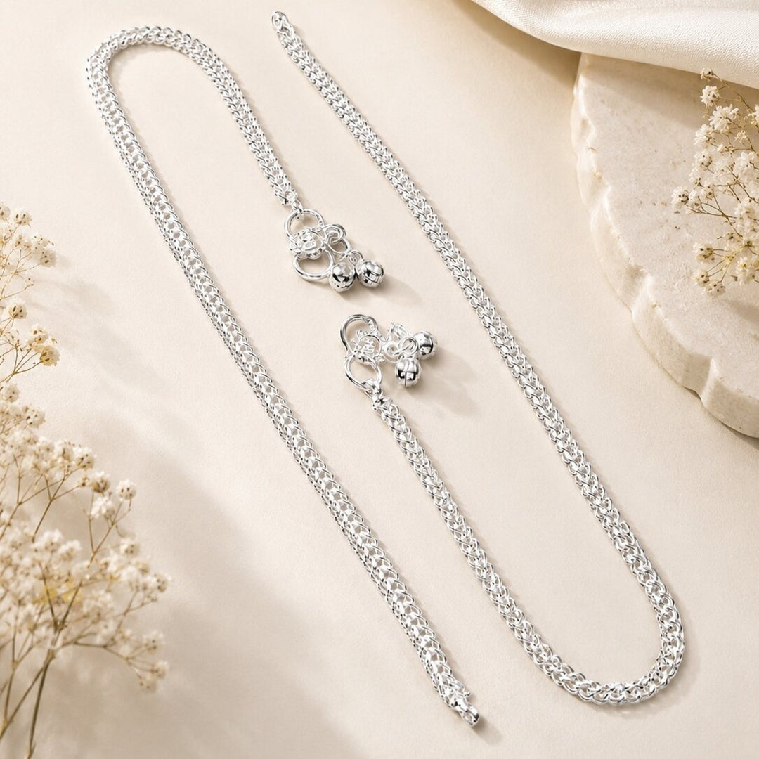 Silver-Plated Interlocked Link Anklet