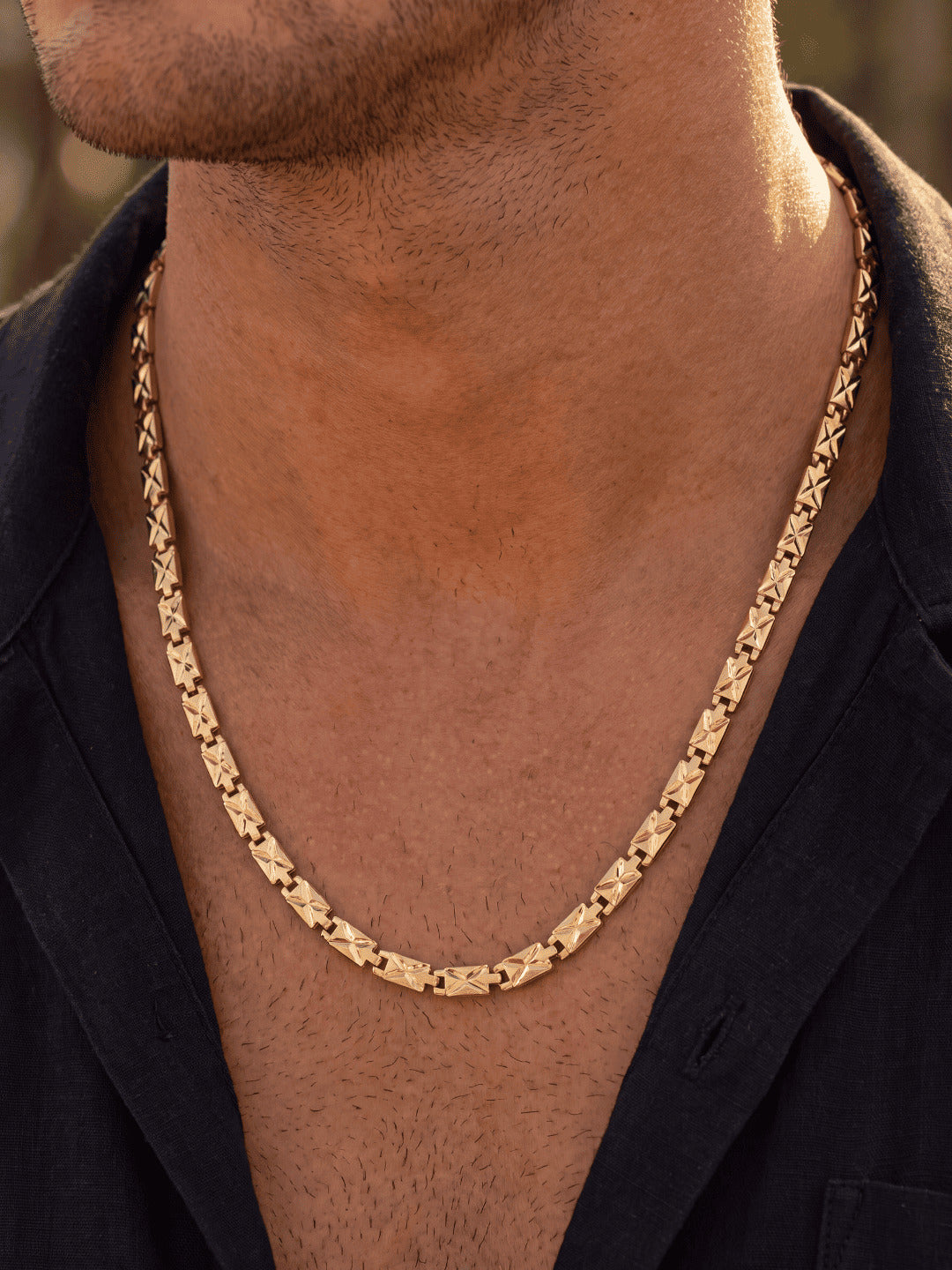 Gold-Toned Geometric Link Chain Necklace