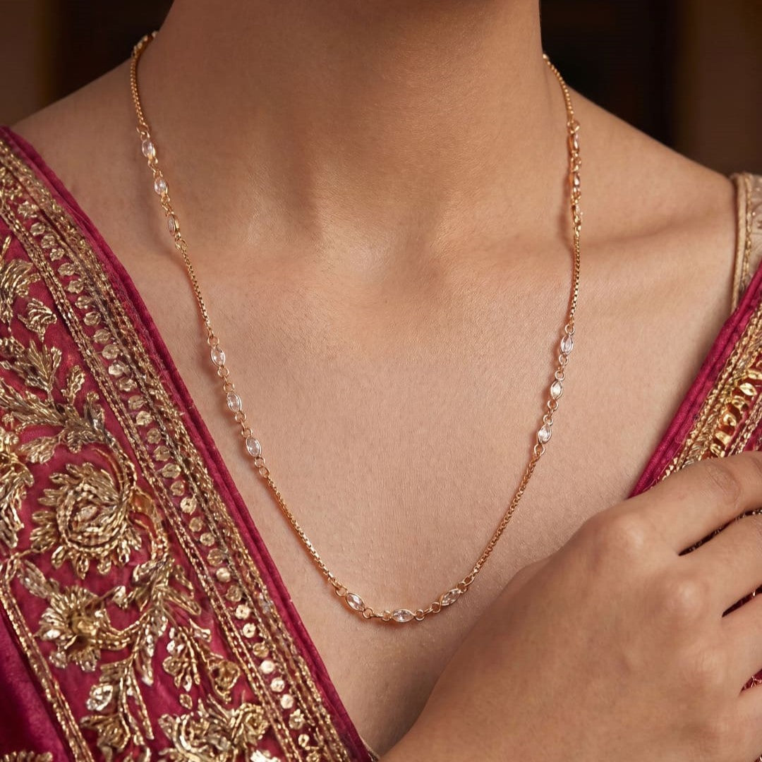 Elegant Gold-Plated White Stone Chain