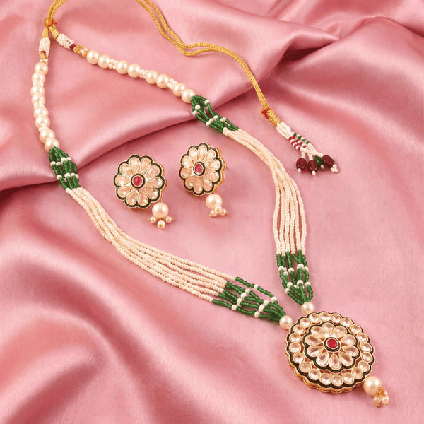 Gold-Plated Kundan-Studded & Beaded Jewellery Set