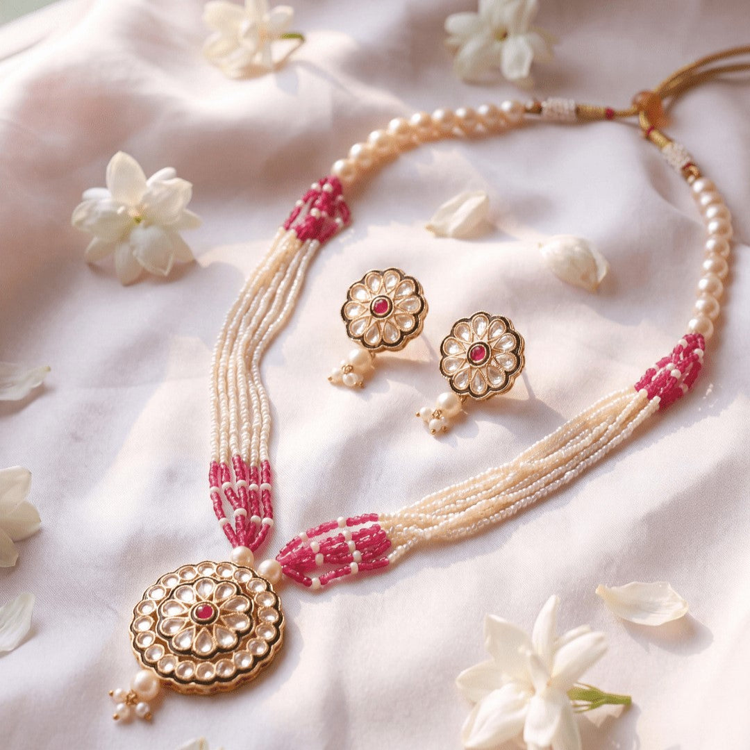Gold-Plated Kundan-Studded & Beaded Jewellery Set