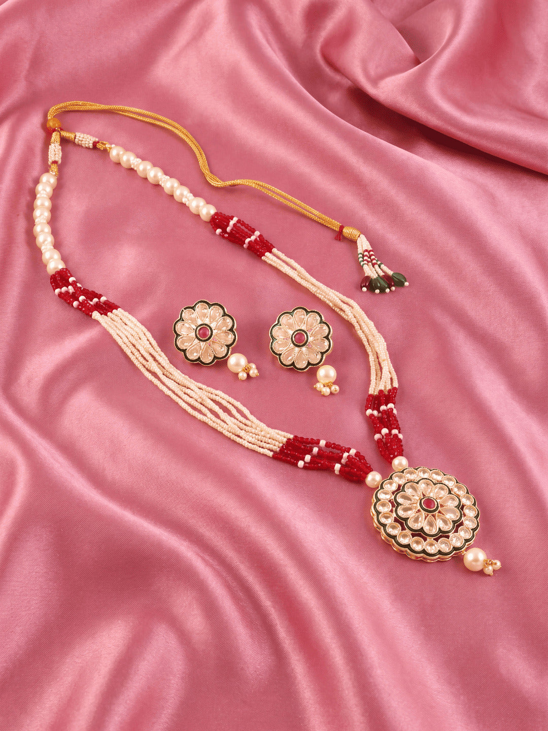 Gold-Plated Kundan-Studded & Beaded Jewellery Set